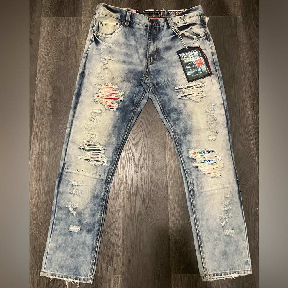 Men's Distressed Blue Jeans